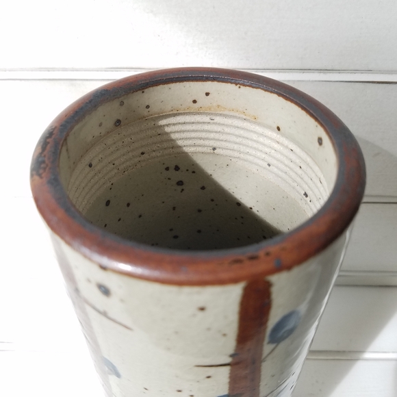 JAPANESE STONEWARE Cylindrical Vase Vintage Rustic - Picture 4 of 8